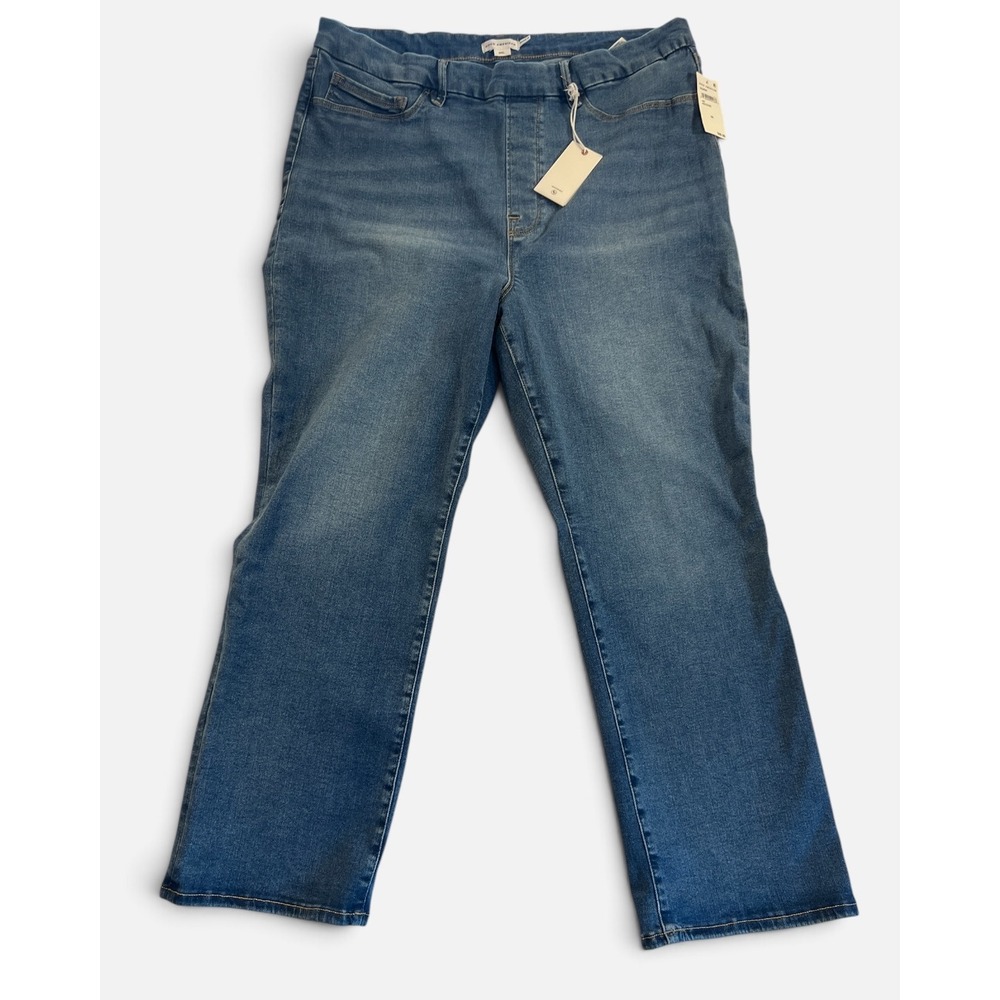 Good American Power Stretch Pull-On Straight Jeans Blue High Rise 3XL GLS478T